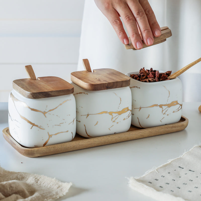 Elevate Your Kitchen Aesthetics with the Nordic Gold Marble Jar Set