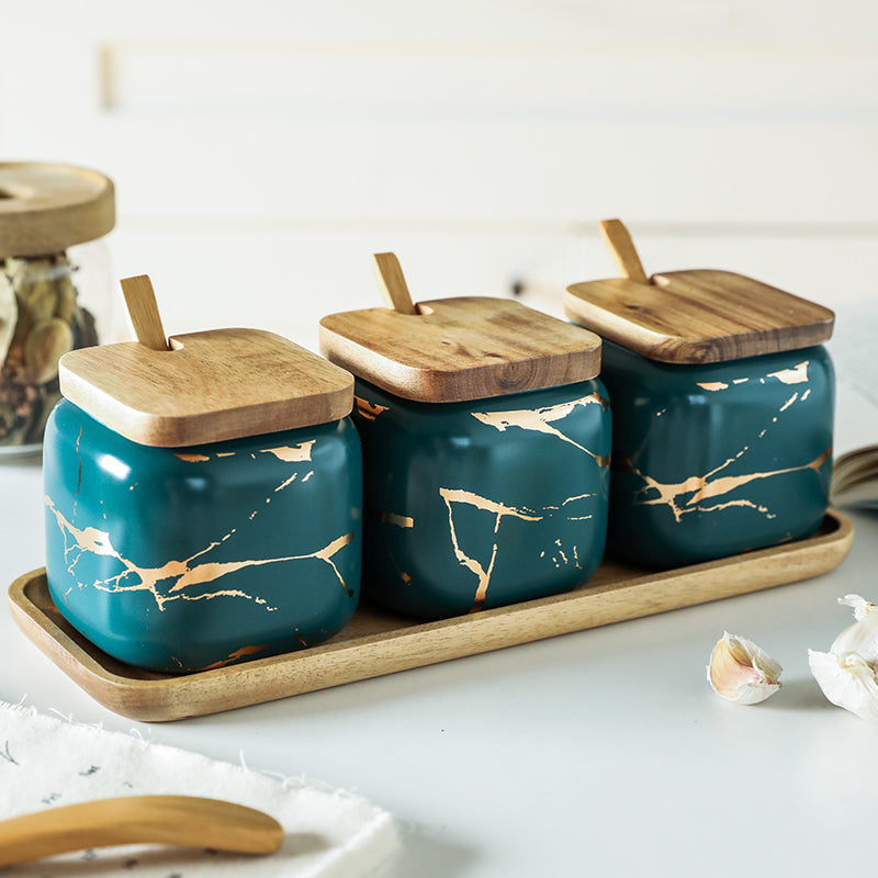 Elevate Your Kitchen Aesthetics with the Nordic Gold Marble Jar Set