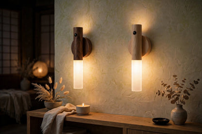 Wireless Motion Sensor Wooden Wall Light