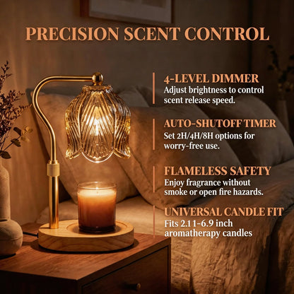 Elegant Tulip-Shaped Candle Warmer Lamp with Adjustable Brightness and Timed Settings