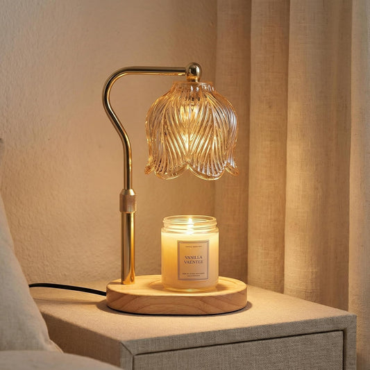 Elegant Tulip-Shaped Candle Warmer Lamp with Adjustable Brightness and Timed Settings