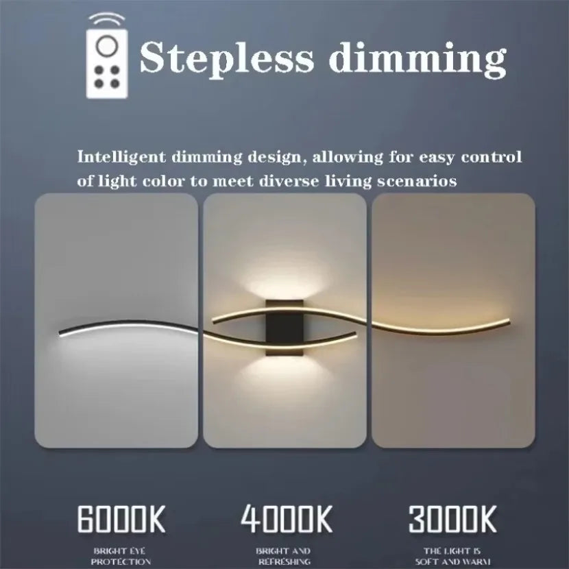 Illuminate Your Space with the Modern Long Strip LED Wall Lamp - Remote Control Dimming for Stylish Living Rooms, Bedrooms, and More!