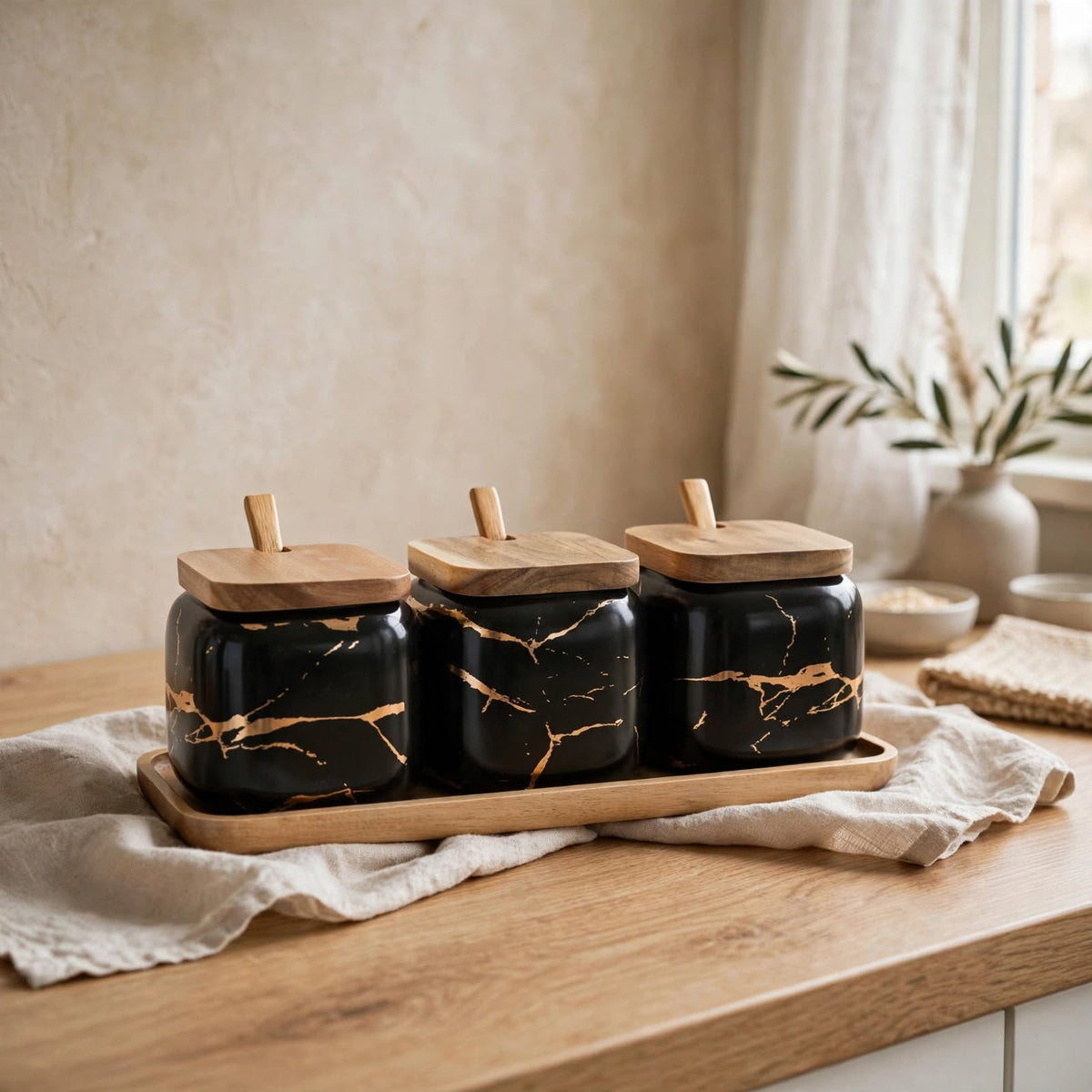 Nordic Gold Marble Jar Set